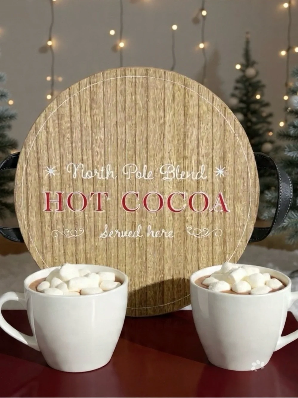Round Holiday North Pole Blend, Hot Chocolate Serving Here, Hot Cocoa Tray